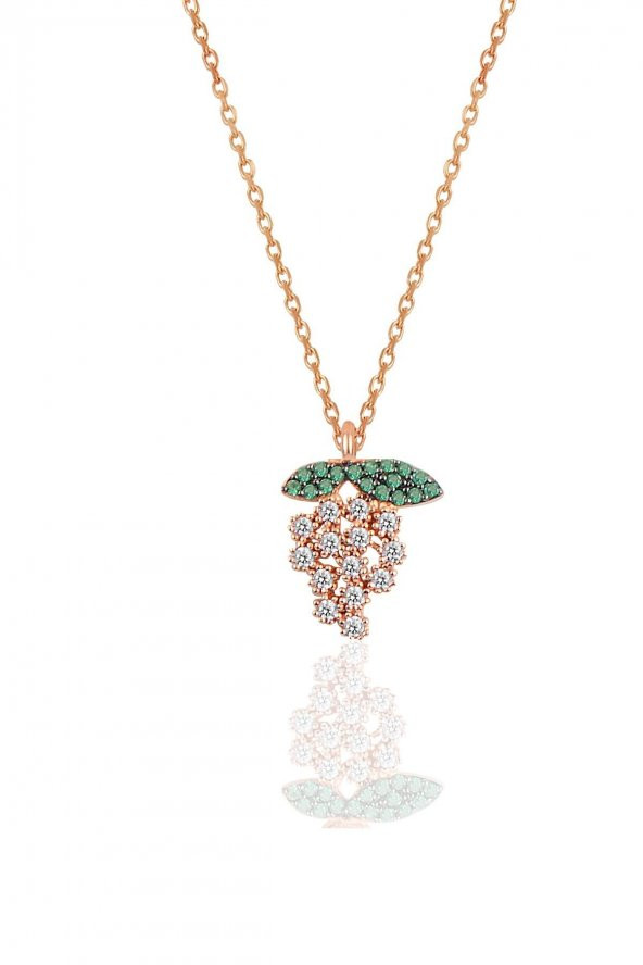 Gümüş rose zirkon taşlı üzüm modeli kolye - 1