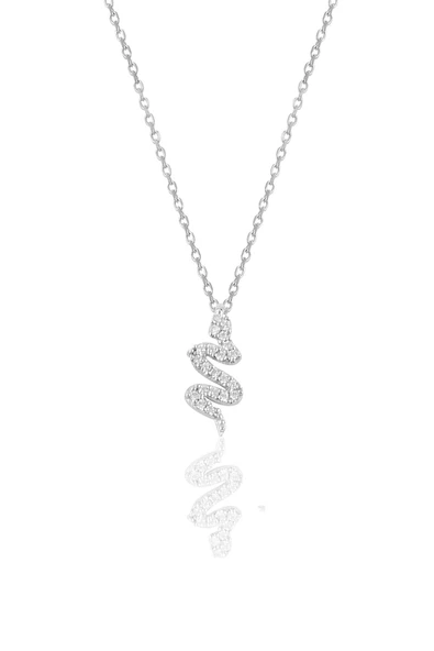 Gümüş  zirkon taşlı yılan kolye - Resim 3