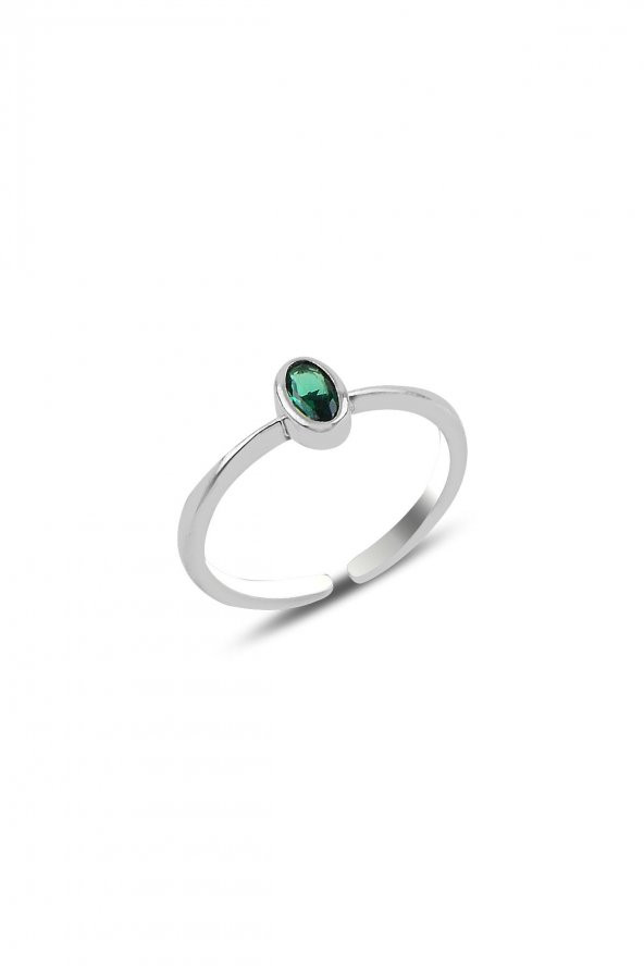Gümüş rodyumlu yeşil taşlı ayarlamalı yüzük ürün görseli