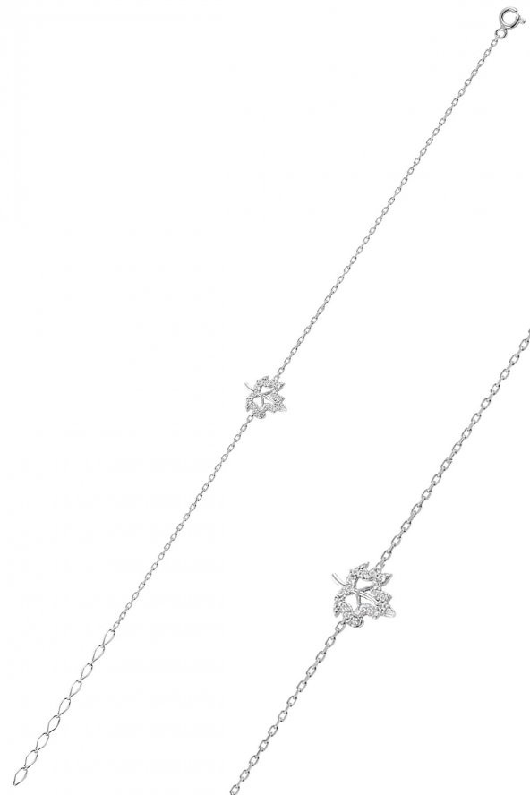 Gümüş rodyumlu yaprak bileklik ürün görseli