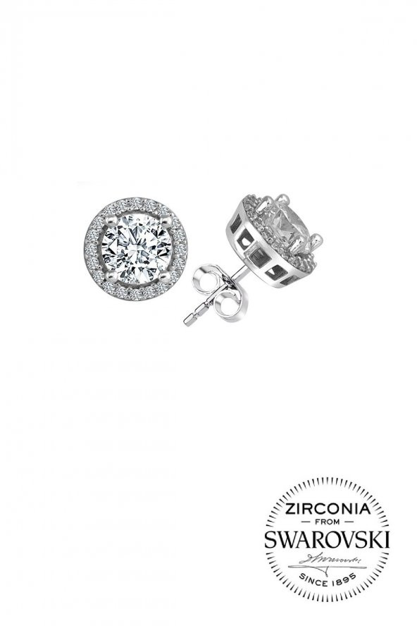 Gümüş Swarovski taşlı pırlanta modeli yuvarlak küpe ürün görseli