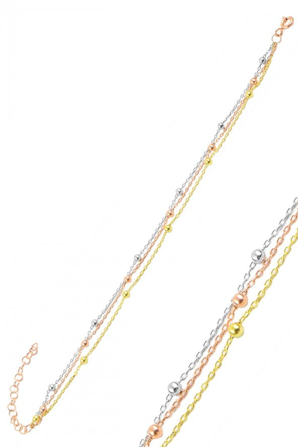 Gümüş üç zincirli renkli top top bileklik . ürün görseli