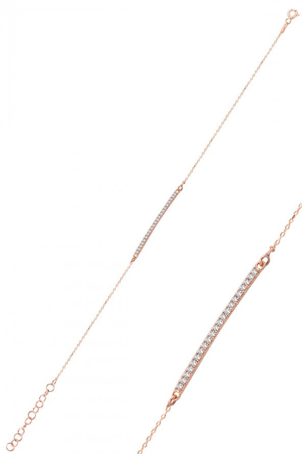 Çubuk Model Zirkon Taşlı Rose Kaplama Gümüş Bileklik SGTL10092ROSE ürün görseli