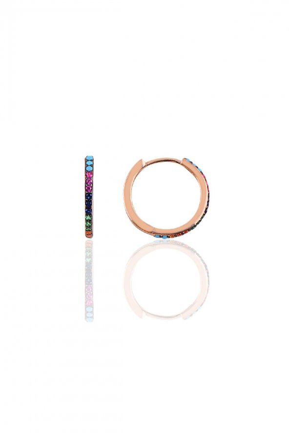 Gümüş renkli taşlı 14 mm halka küpe - 1