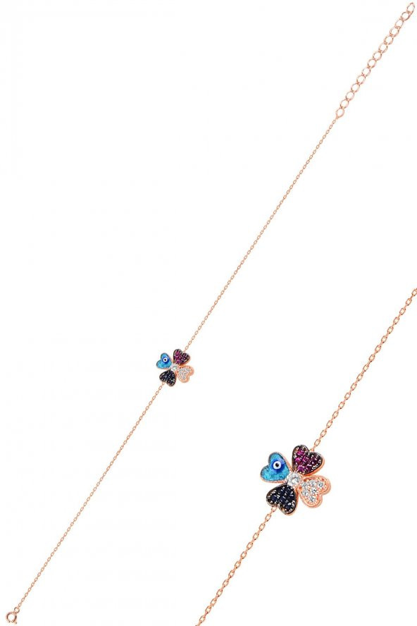 Gümüş rose zirkon taşlı yonca bileklik ürün görseli