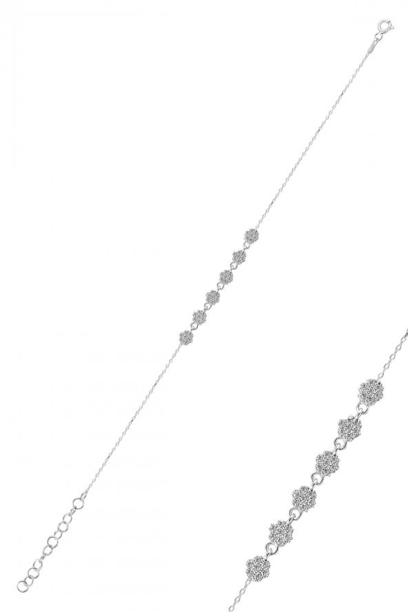 Gümüş rodyumlu zirkon taşlı çiçek bileklik ürün görseli