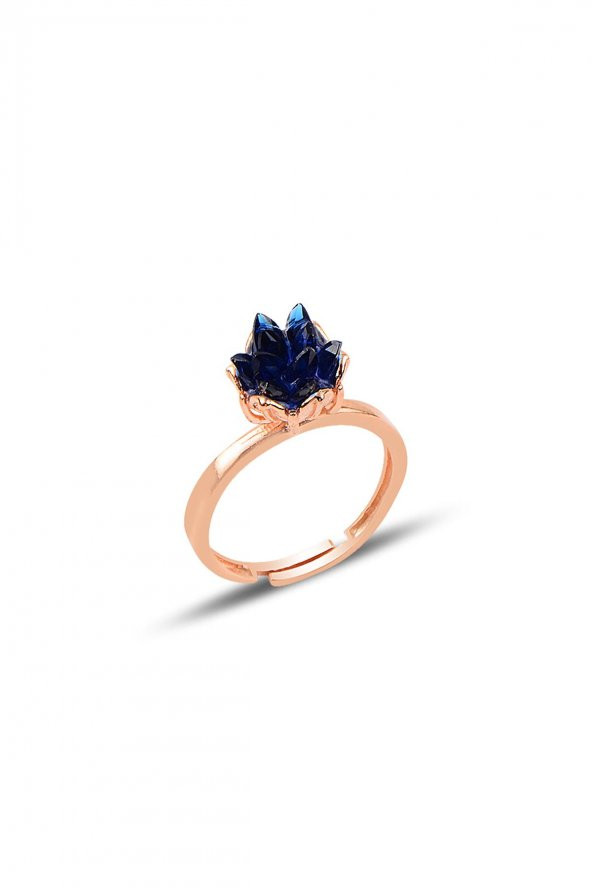 Gümüş Lotus çiçeği modeli safir renkli taşlı üçlü set - 2