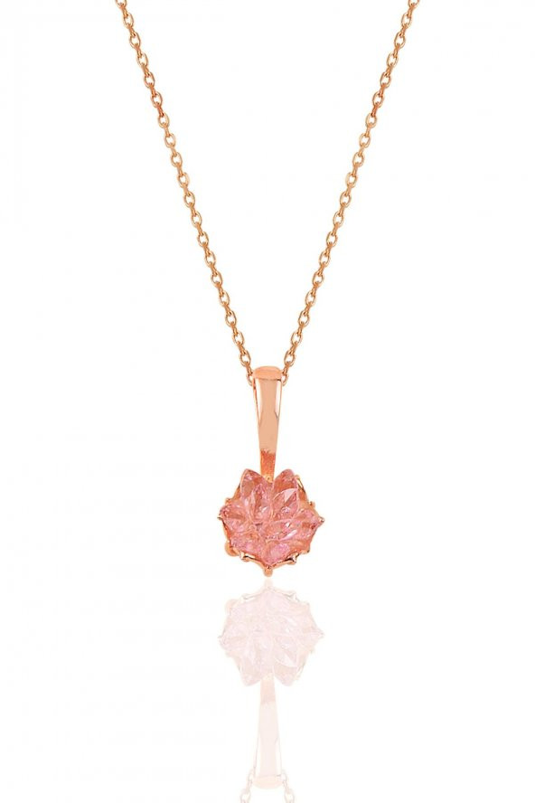 Gümüş Lotus çiçeği modeli pembe renkli taşlı üçlü set - 4
