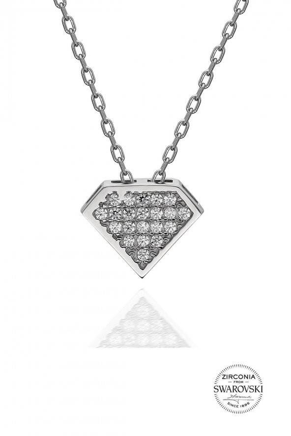 Gümüş Swarovski taşlı pırlanta modeli piramit kolye ürün görseli