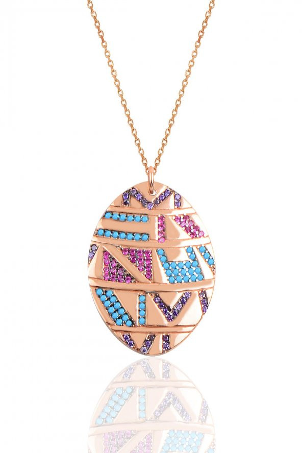 Gümüş rose oval kilim kolye ürün görseli 1