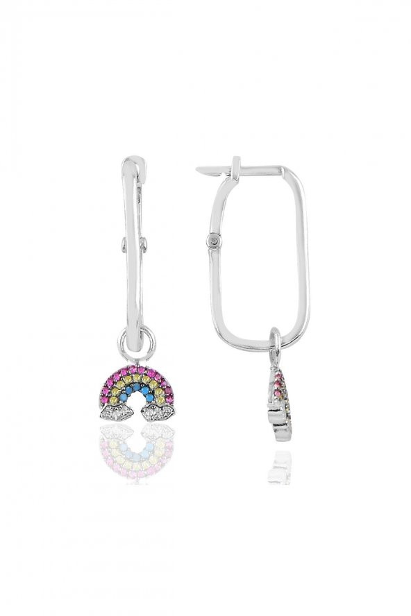 Gümüş rodyumlu gök kuşağı göçmen küpe ürün görseli 1