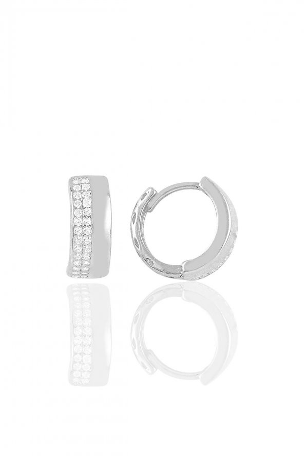 Gümüş rodyumlu zirkon taşlı halka küpe ürün görseli