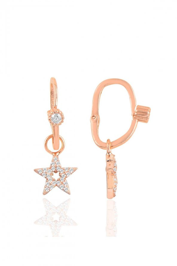 Gümüş rose taşlı  lotus göçmen küpe ürün görseli 1