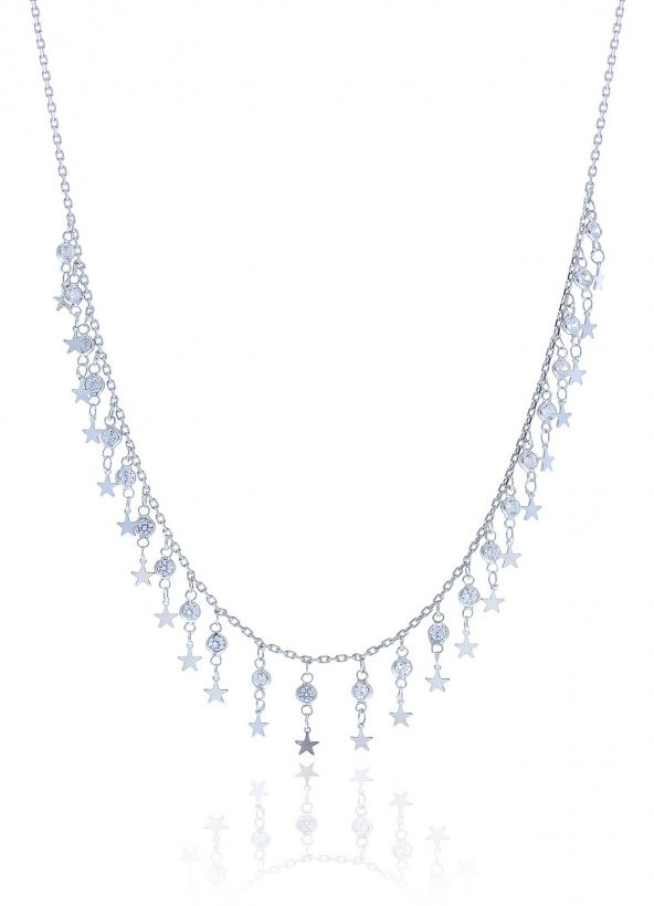 Gümüş rodyumlu zirkon taşlı yıldızlı kolye ürün görseli 1