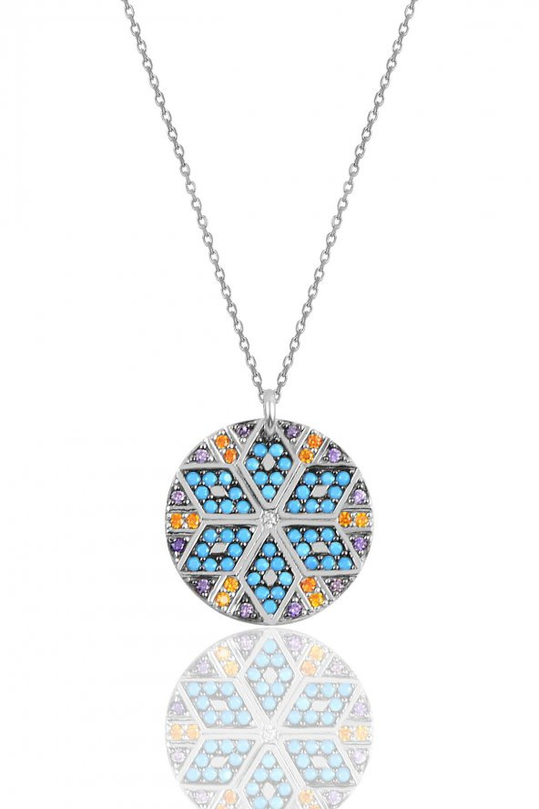 Gümüş rodaj yuvarlak kilim kolye ürün görseli