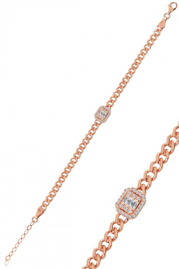 Gümüş zincir modeli baget taşlı bileklik ürün görseli