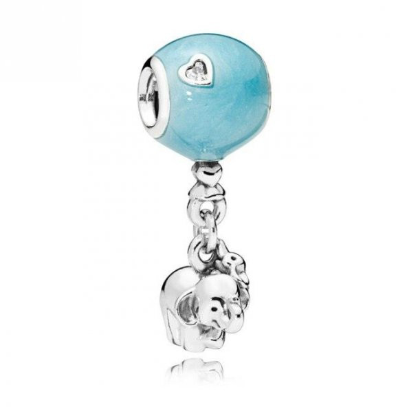 Fil Ve Mavi Balon Pandora Bilek İçin Gümüş Charm-Mavi