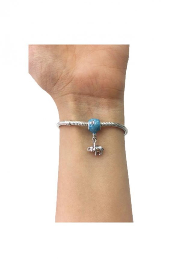 Fil Ve Mavi Balon Pandora Bilek İçin Gümüş Charm-Mavi - 2