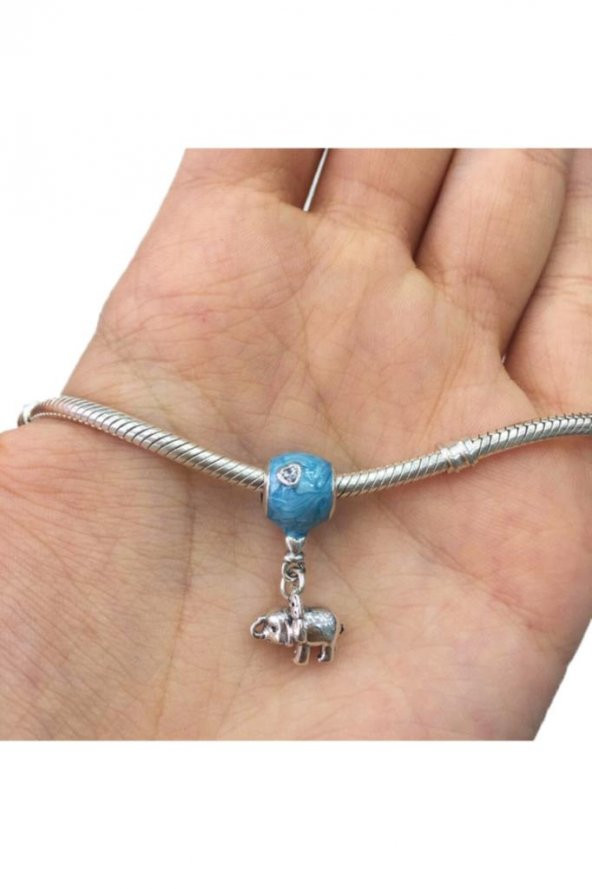 Fil Ve Mavi Balon Pandora Bilek İçin Gümüş Charm-Mavi - 3