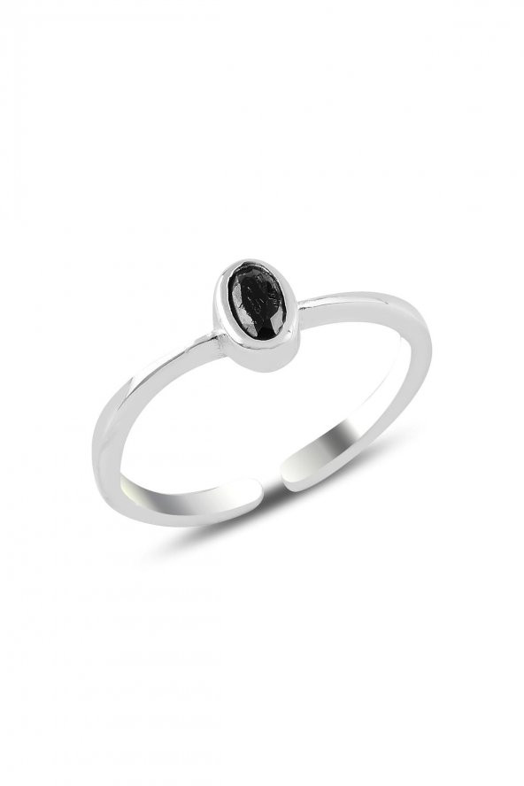 Gümüş rodyumlu siyah taşlı ayarlamalı yüzük ürün görseli