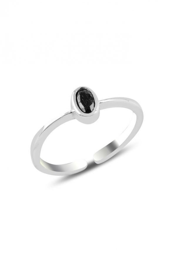 Gümüş rodyumlu siyah taşlı ayarlamalı yüzük - Resim 2