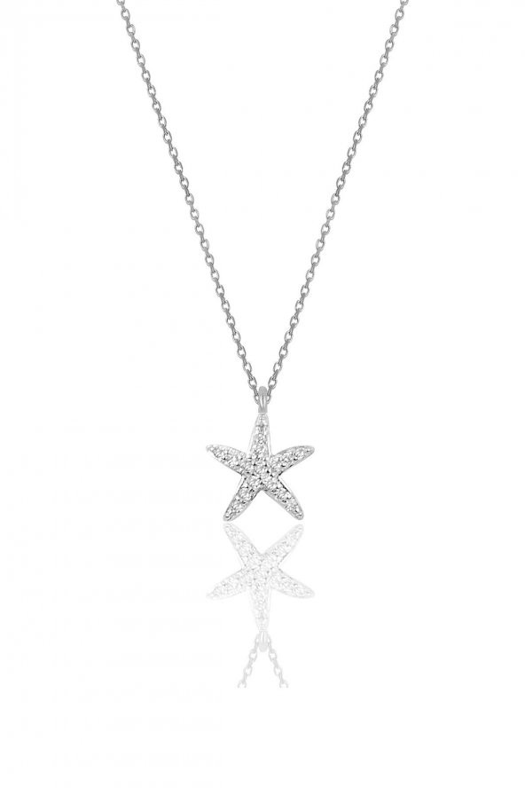 Gümüş rodyumlu zirkon taşlı deniz yıldızı kolye ürün görseli