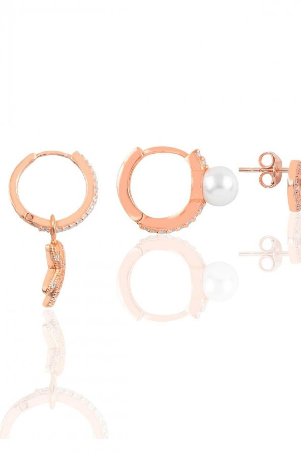 Gümüş rose zirkon taşlı deniz  kombin üçlü küpe seti - Resim 2