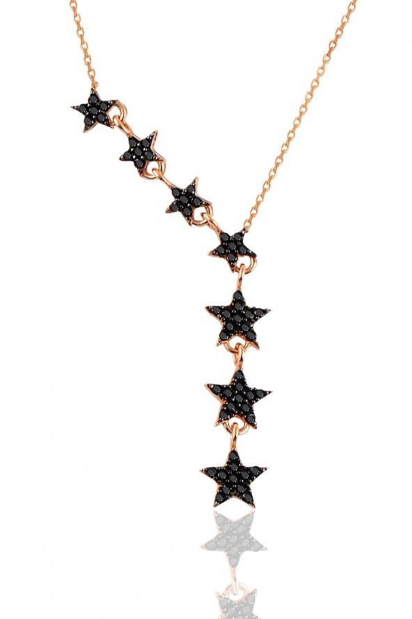 Gümüş rose YENİ  siyah taşlı kayan yıldızlar kolye ürün görseli