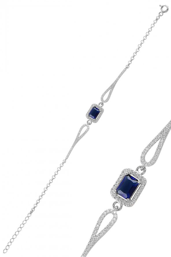 Gümüş rodyumlu pırlanta modeli safir ve zirkon taşlı  baget  bileklik ürün görseli