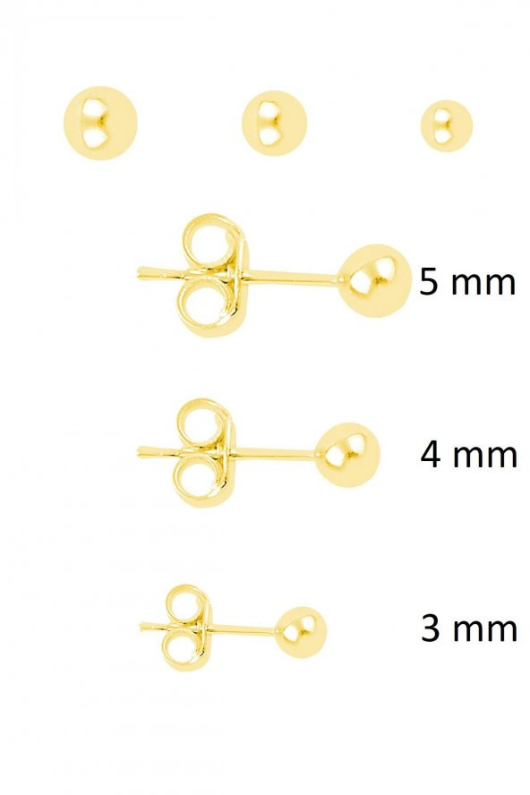 Gümüş altın yaldızlı 3 boy top kombin küpeler