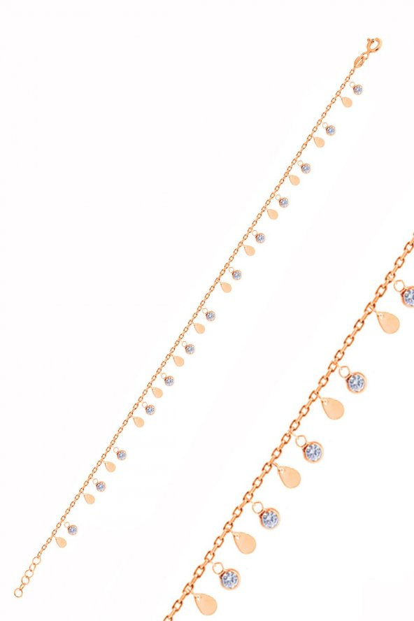 Gümüş rose  zirkon taşlı damla pullu halhal ürün görseli