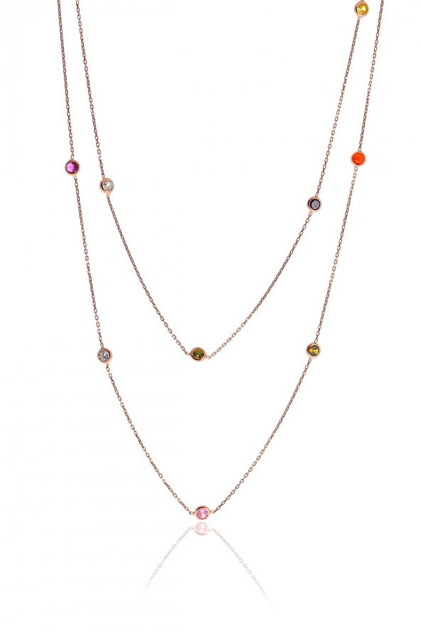 Gümüş rose renkli  zirkon taşlı kolye 100 cm ürün görseli