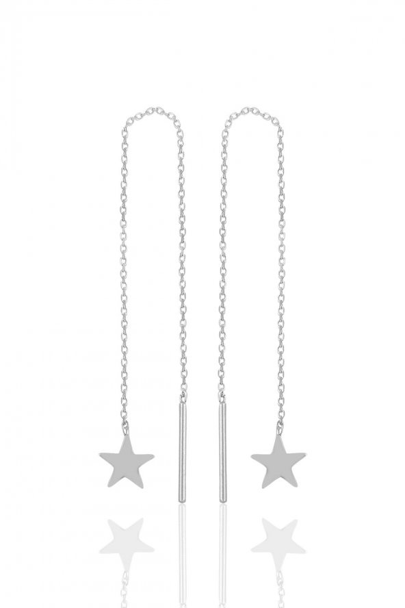 Gümüş rodyumlu yıldız gümüş zincir küpe ürün görseli 1