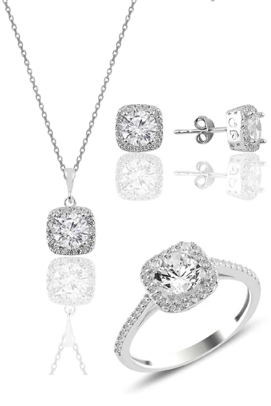 Gümüş rodyumlu zirkon taşlı kare üçlü set SGTL10762RODAJ ürün görseli