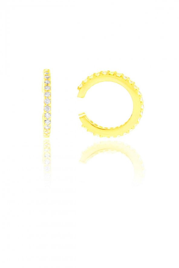 Gümüş altın yaldızlı zirkon taşlı tekli kıkırdak küpe - Resim 2