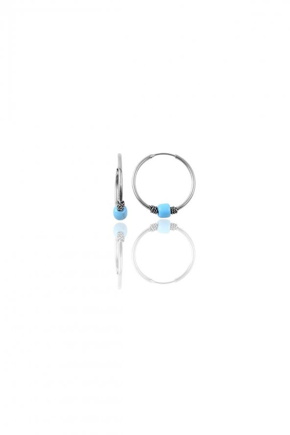 Gümüş 14 mm  turkuaz taşlı halka küpe