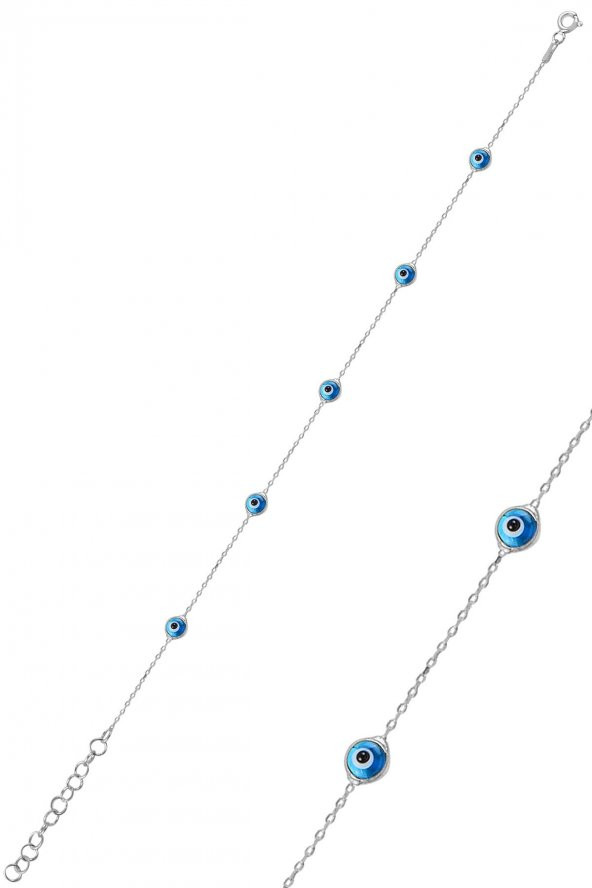 Gümüş rodyumlu, cam göz nazar gümüş bileklik ürün görseli