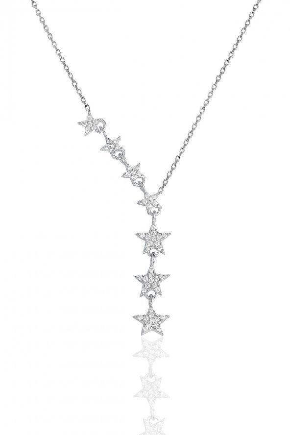 Gümüş rodyumlu YENİ zirkon taşlı kayan yıldızlar kolye ürün görseli