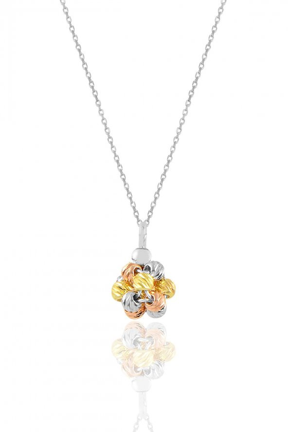 Gümüş altın yaldızlı, rodaj ve rose renkli dorissa dorica top kolye ve küpe seti - Resim 2