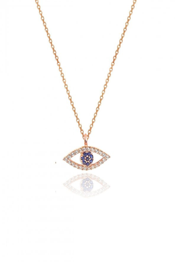 Gümüş rose zirkon taşlı safir göz kolye ve küpe gümüş ikili set - 2