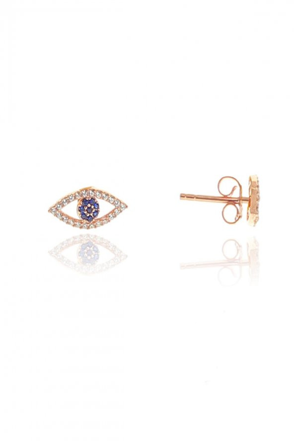 Gümüş rose zirkon taşlı safir göz kolye ve küpe gümüş ikili set - 3