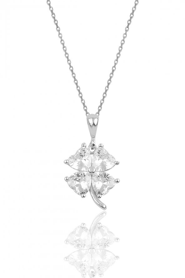 Gümüş rodyumlu zirkon taşlı yonca modeli üçlü set - 2