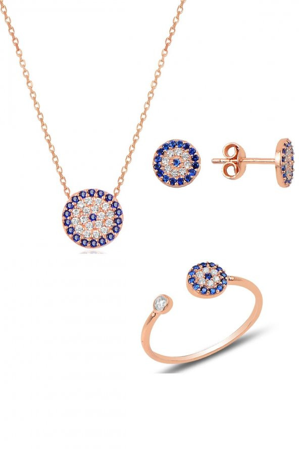 Gümüş rose  nazar modeli üçlü set