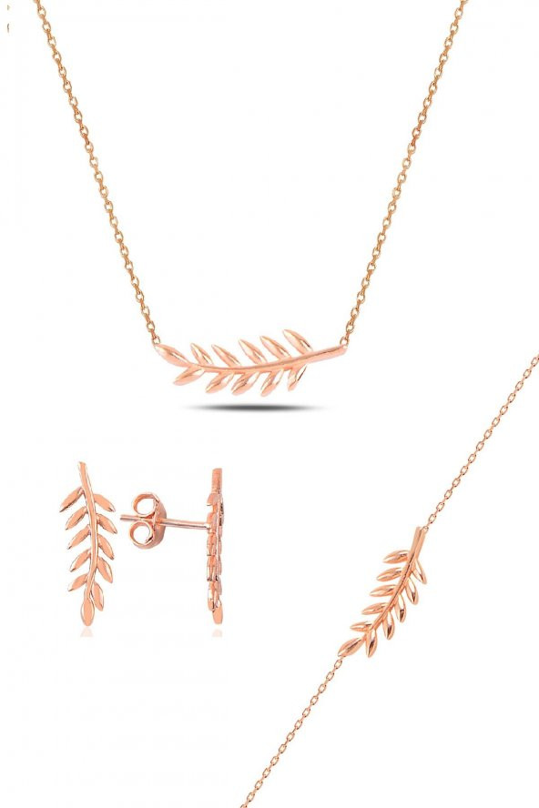 Gümüş rose yaprak üçlü set ürün görseli