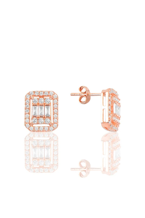 Gümüş rose baget taşlı kolye küpe ve bilezik  gümüş set SGTL10597ROSE - 4