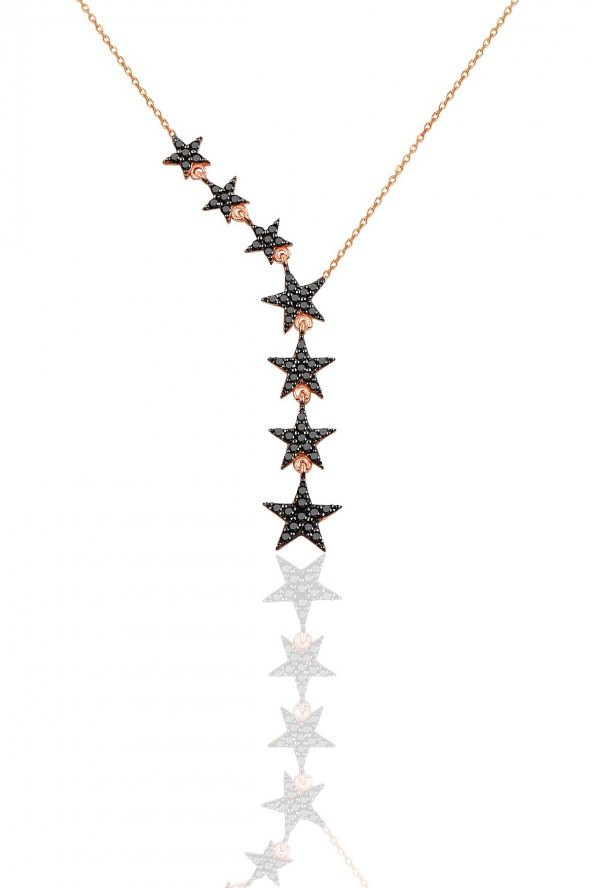 Gümüş rose siyah taşlı kuyruklu yıldız kolye kupe ve yüzük üçlü set - Resim 2