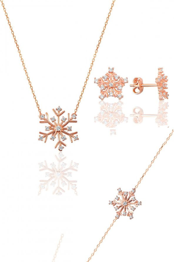 Gümüş rose kartanesi modeli üçlü set ürün görseli