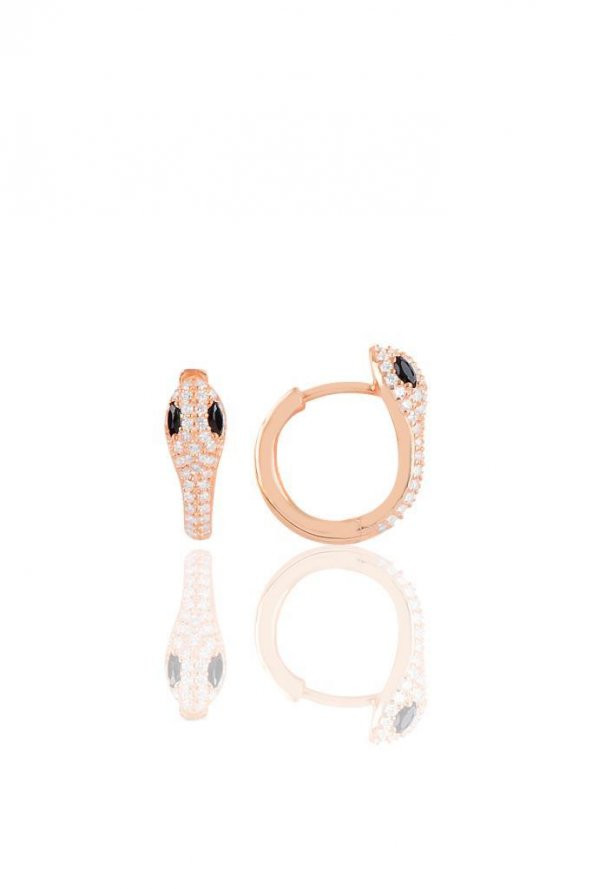 Gümüş rose siyah taşlı yılan halka küpe ürün görseli 1