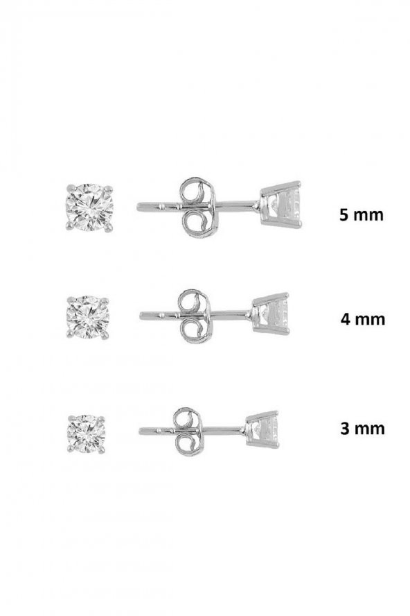 Gümüş rodyumlu pırlanta montürlü 3 boy mini tektaş küpeler