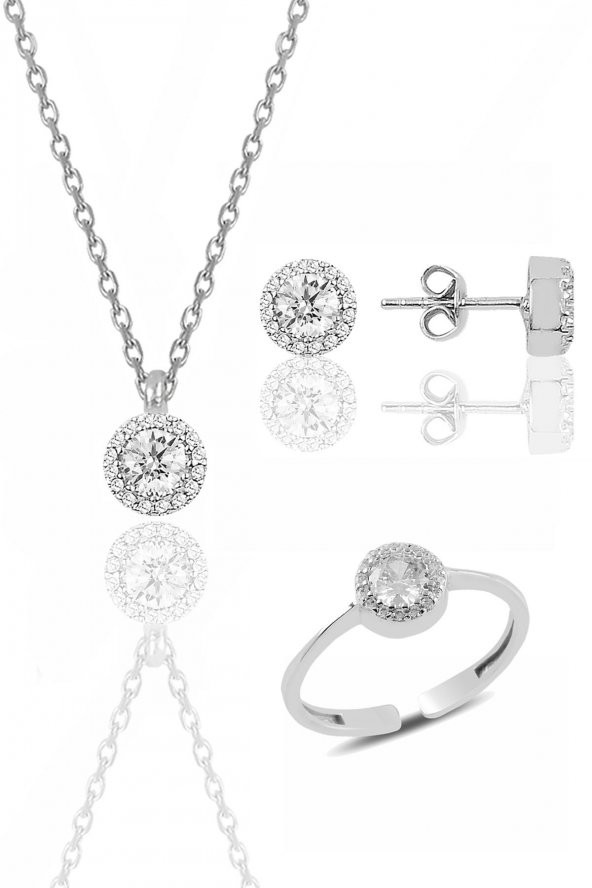 Gümüş rodyumlu zirkon taşlı pırlanta modeli üçlü set ürün görseli